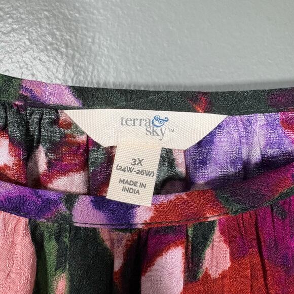 Terra & Sky Pink/Purple Floral Boho Peasant Top - Size 3X (24W-26W- Women's Plus - Picture 5 of 7